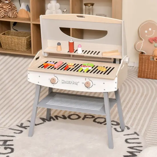 Costway Kids Barbecue Grill Playset, Wooden Kitchen Playset with Clip 4 BBQ Poles {2}