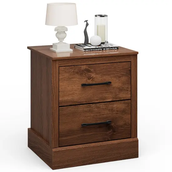 Costway 2 Drawer Nightstand Bedside Table Compact Sofa End Table Dark Grey Oak/Walnut {8}