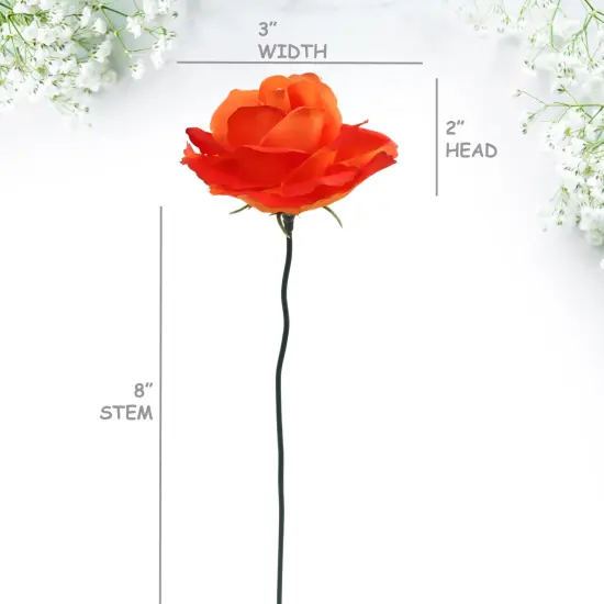 100-Pack: Orange Silk Rose Picks, 8" Stems, 3" Wide by Floral Home&reg; {2}