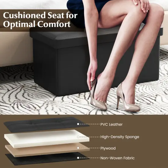 Costway Folding Storage Ottoman Upholstered Rectangle Footstool PVC Leather 22.5 Gallon Black/Brown/White {5}