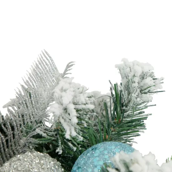 Northlight Flocked Pine with Glitter Ornaments Artificial Christmas Wreath - 24" - Unlit Blue {4}