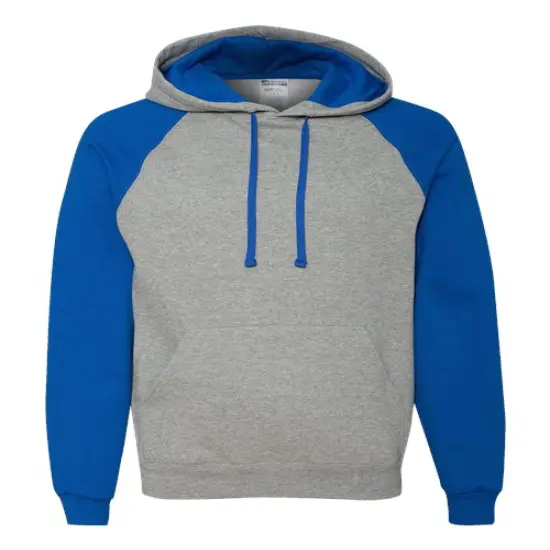 JERZEES&reg; Nublend Colorblocked Raglan Hooded Sweatshirt Oxford/ royal {1}