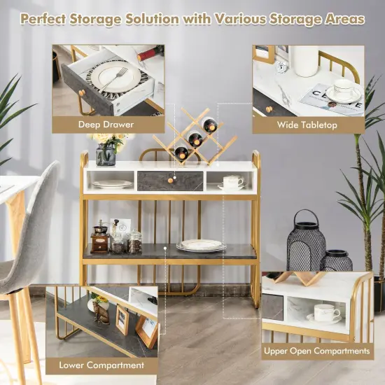 Console Table with Drawer Storage Shelf Wide Tabletop-White {3}