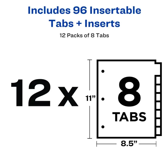 Office Essentials Insertable Plastic Tab Dividers for 3 Ring Binders, 8-Tab Sets, Clear Tabs, 12 Sets (21942) {2}