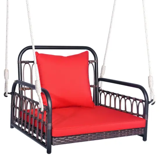 Costway Patio Hanging Rattan Basket Chair Swing Hammock Chair with Seat Cushion {4}