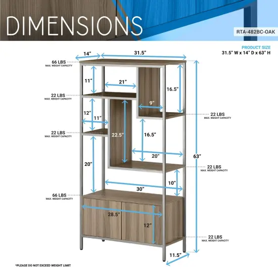 Techni Office Solutions Storage Rack Shelf with Door Cabinet - 63" - Brown and Silver {5}