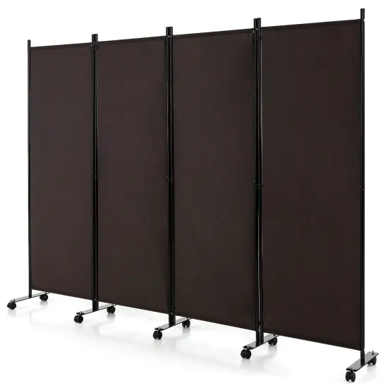 Costway 4-Panel Folding Room Divider 6FT Rolling Privacy Screen with Lockable Wheels Black/Brown/Grey/White {8}