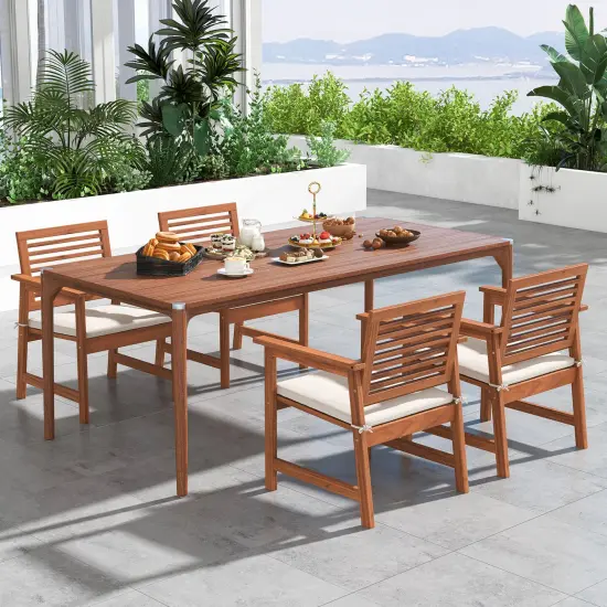 Costway Outdoor Dining Chair Patio Solid Wood Chairs with Comfortable Cushions {5}