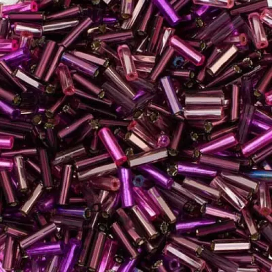 John Bead 500g Silver Lined Transparent Purple Pink Rainbow Czech Glass Twisted Bugle Seed Beads {1}