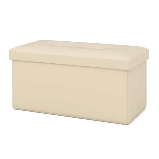 Costway Folding Storage Ottoman Upholstered Rectangle Footstool PVC Leather 22.5 Gallon Black/Brown/White {9}