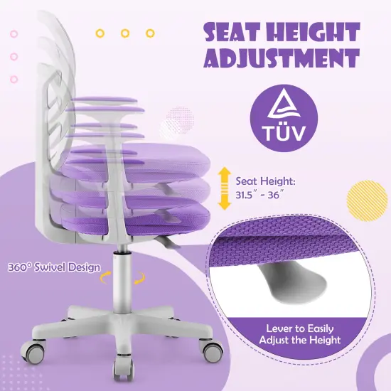 Adjustable Desk Chair with Auto Brake Casters for Kids Purple {3}