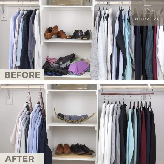 4 Pack European Beechwood Shirt Organizer for Closet - Space Saver Hangers for Clothes - Closet Clothes Organizer Space Saving Collapsible Hanger {6}