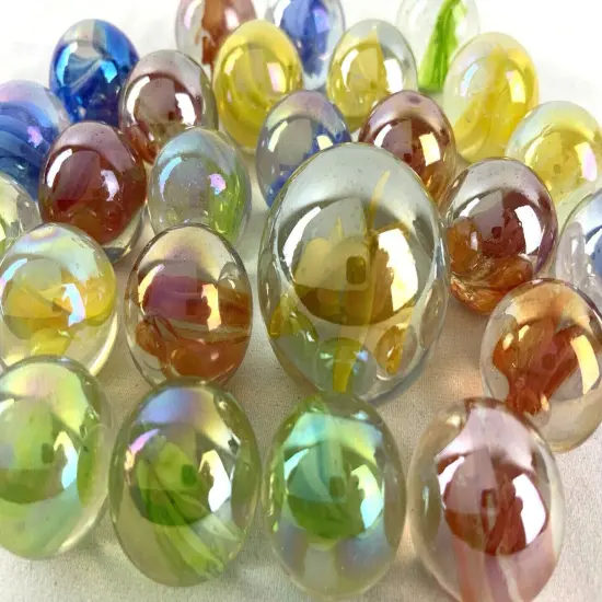 25 Glass Marbles RAINBOW Cat Eye Red/Yellow/Blue/Green Cats Eyes Pack Shooter {5}