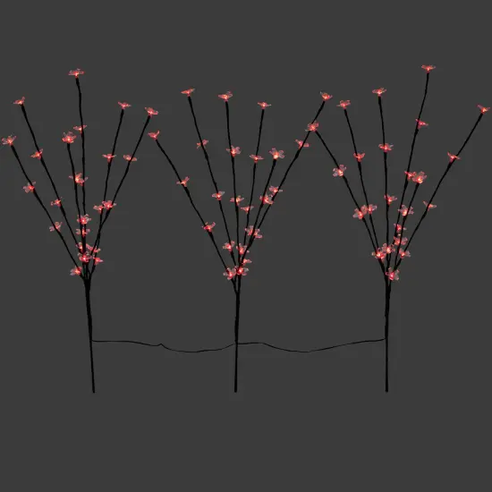 Northlight Pre-Lit Cherry Blossom Artificial Tree Branches - 2.5' -Red LED Lights - Set of 3 Black {4}