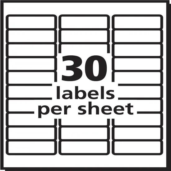 PRES-a-ply White Labels, 1" x 2-5/8", Permanent-Adhesive, 30-up, 3000 labels {3}