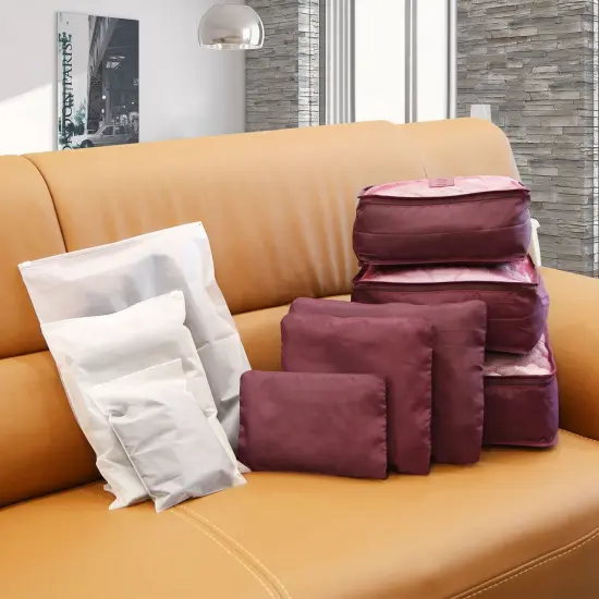 9Pcs Clothes Storage Bags Water-Resistant Travel Luggage Organizer Clothing Packing Cubes Burgundy {2}