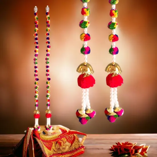 4 Strings Pompom Wall Hanging Party Backdrop Multicolor Pompom Garland Diwali Decoration Indian Wedding Favor Tapestry Wall Hanging Housewarming Gift {4}