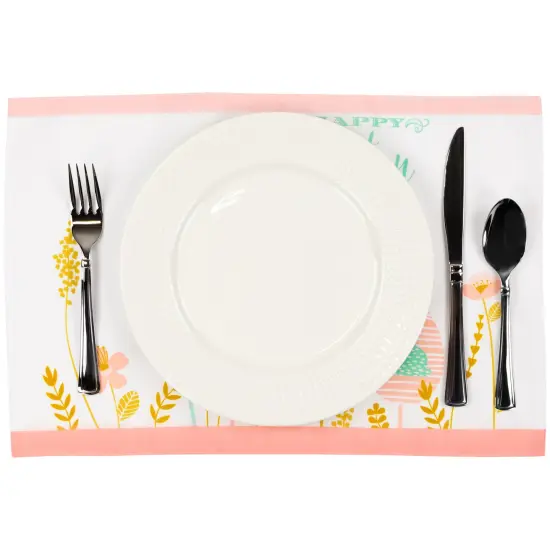 Northlight Pastel Eggs Happy Easter Floral Placemats - 18" - White and Pink - Set of 4 {7}