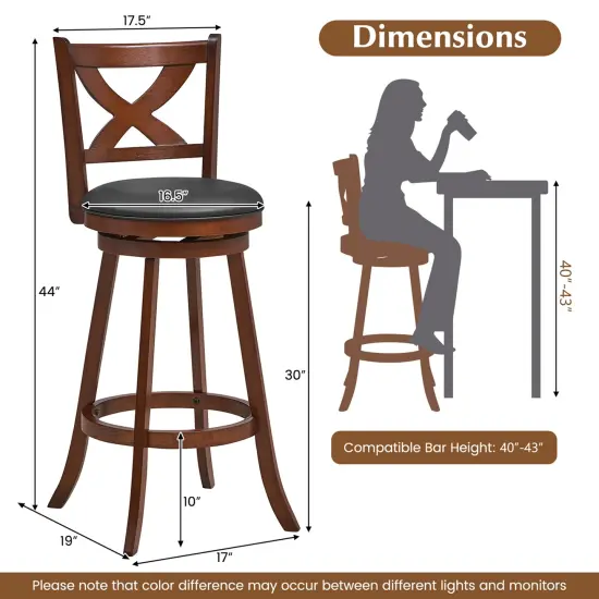 Costway Set of 2 Bar StoolsClassic Counter Height Swivel Chairs for Kitchen Pub {3}