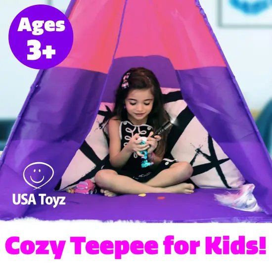 USA Toyz Happy Hut Teepee Tent for Kids - Pink {4}