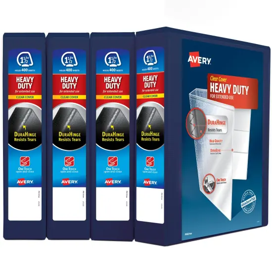 Avery Heavy-Duty View 3 Ring Binders, 1.5" One Touch Slant Rings, 4 Navy Blue Binders (79871) {1}