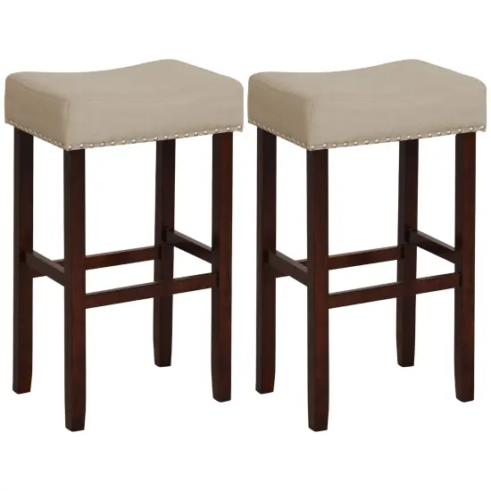 Costway Set of 2 Bar Stools Counter Height Saddle Kitchen Chairs with Wooden Legs {1}
