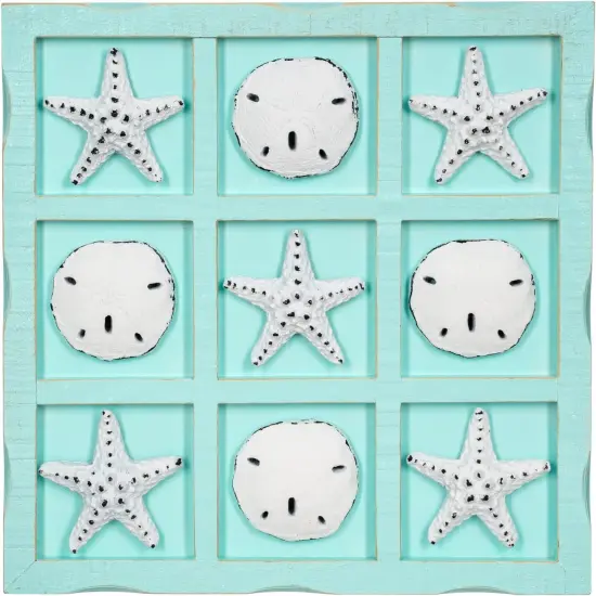 Beach Tic Tac Toe 9" X 9" Seafoam Blue Tic Tac Toe Decor Home W/White Resin Starfish & Sand Dollars Real Wooden Tic Tac Toe Tic Tac Toe Coffee Table Nautical D&eacute;cor {1}