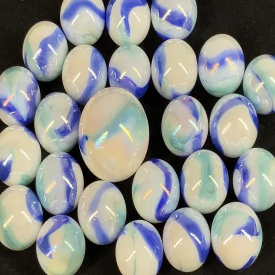 25 Glass Marbles TIGER SHARK iridescent White Blue Purple Game pak Shooter Swirl {3}