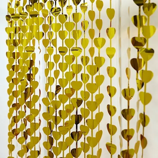 3 ft x 6.5 ft Metallic Heart Foil Tassels Gold {1}