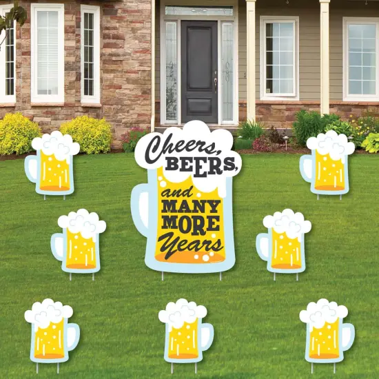 Big Dot of Happiness Funny Prank Cheers, Beers, and Many More Years - Yard Sign and Outdoor Lawn Decorations - Birthday Yard Signs - Set of 8 {1}