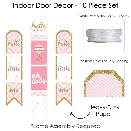 Big Dot of Happiness Hello Little One - Pink and Gold - Hanging Vertical Paper Door Banners - Girl Baby Shower Wall Decoration Kit - Indoor Door Decor {6}