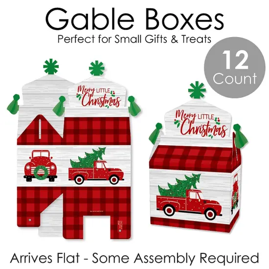 Big Dot of Happiness Merry Little Christmas Tree - Treat Box Party Favors - Red Truck Christmas Party Goodie Gable Boxes - Set of 12 {7}