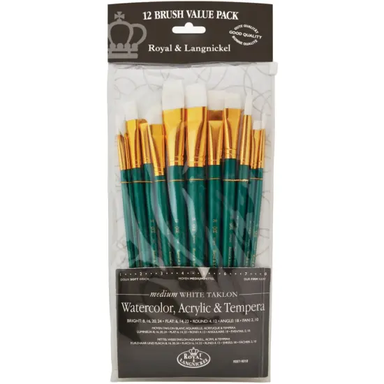 Royal&Langnickel(R) White Taklon LongHandle Value Brush Pack-Medium, 12/Pkg {1}
