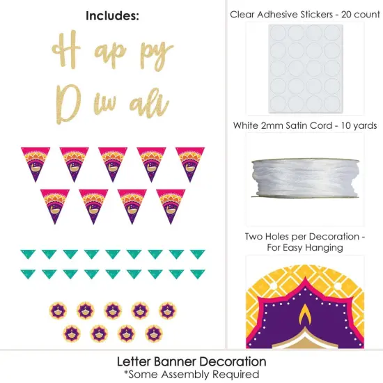 Big Dot of Happiness Happy Diwali - Festival of Lights Party Letter Banner Decor - 36 Banner Cutouts & No-Mess Real Gold Glitter Diwali Banner Letters {4}