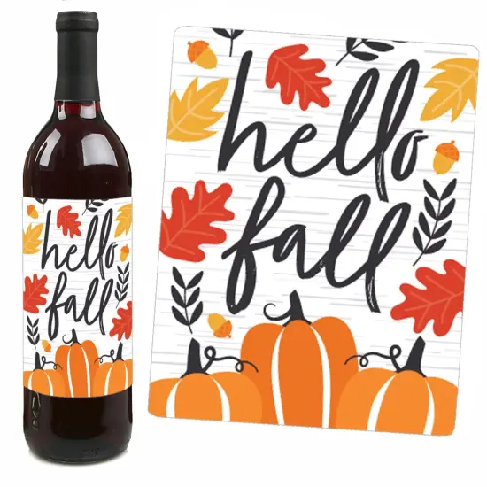 Big Dot of Happiness Fall Pumpkin - Halloween or Thanksgiving Party Decorations for Women and Men - Wine Bottle Label Stickers - Set of 4 {7}