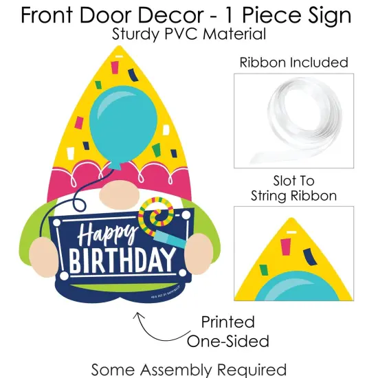 Big Dot of Happiness Gnome Birthday - Hanging Porch Happy Birthday Party Outdoor Decorations - Front Door Decor - 1 Piece Sign {6}