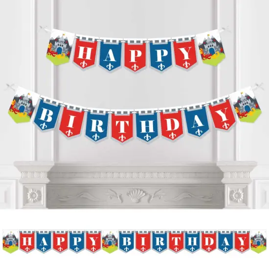Big Dot of Happiness Calling All Knights and Dragons - Medieval Birthday Party Bunting Banner - Birthday Party Decorations - Happy Birthday {1}