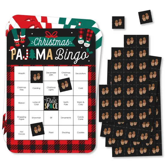 Big Dot of Happiness Christmas Pajamas - Bingo Cards and Markers - Holiday Plaid PJ Party Bingo Game - Set of 18 {1}