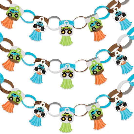Big Dot of Happiness Smash and Crash - Monster Truck - 90 Chain Links and 30 Paper Tassels Decor Kit- Boy Birthday Paper Chains Garland - 21 feet {1}