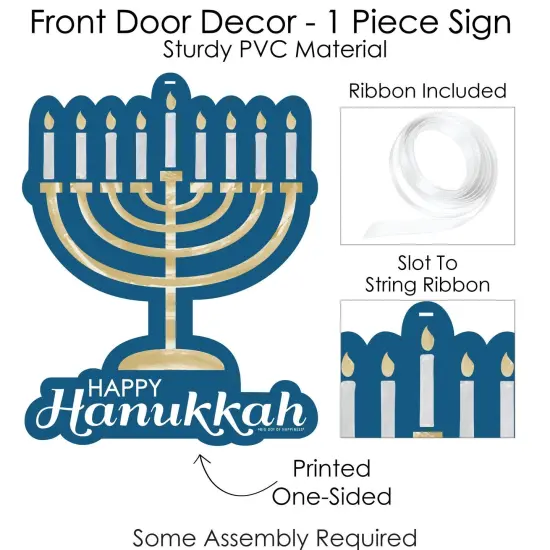 Big Dot of Happiness Happy Hanukkah - Hanging Porch Chanukah Holiday Party Outdoor Decorations - Front Door Decor - 1 Piece Sign {6}