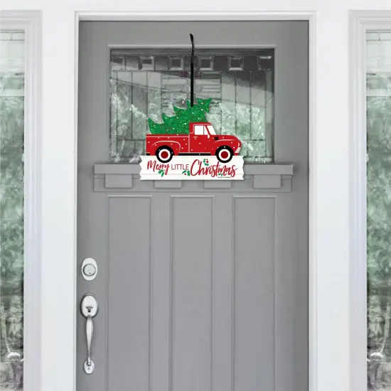 Big Dot of Happiness Merry Little Christmas Tree - Hanging Porch Red Truck Christmas Party Outdoor Decorations - Front Door Decor - 1 Piece Sign {3}