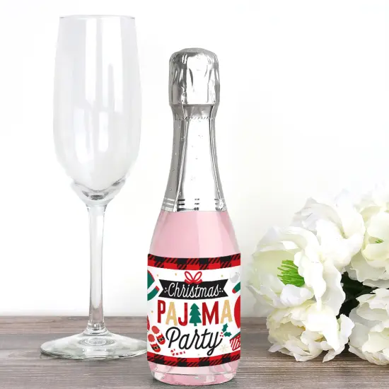 Big Dot of Happiness Christmas Pajamas - Mini Wine and Champagne Bottle Label Stickers - Holiday Plaid PJ Party Favor Gift - Set of 16 {3}