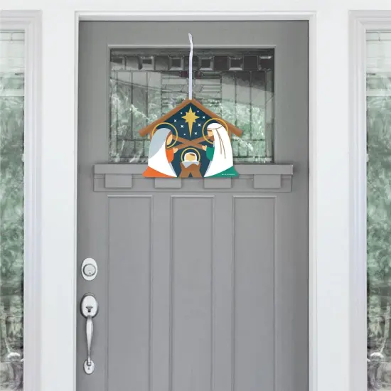 Big Dot of Happiness Holy Nativity - Hanging Porch Manger Scene Religious Christmas Outdoor Decorations - Front Door Decor - 1 Piece Sign {3}