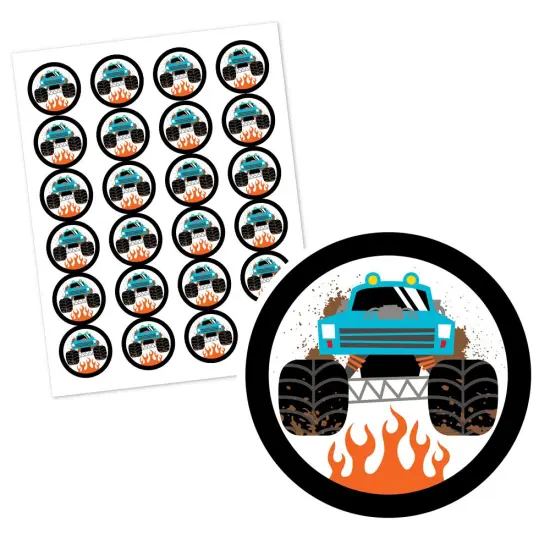 Big Dot of Happiness Smash and Crash - Monster Truck - Boy Birthday Party Circle Sticker Labels - 24 Count {3}