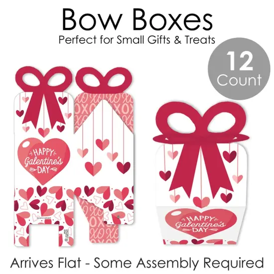 Big Dot of Happiness Happy Galentine's Day - Square Favor Gift Boxes - Valentine's Day Party Bow Boxes - Set of 12 {7}