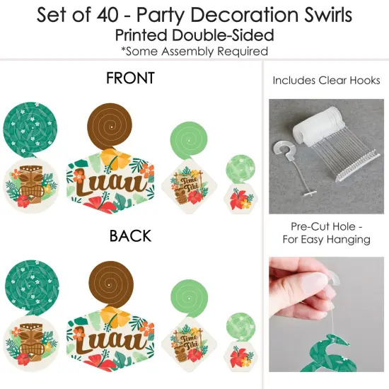 Big Dot of Happiness Tropical Luau - Hawaiian Beach Party Hanging Decor - Party Decoration Swirls - Set of 40 {7}
