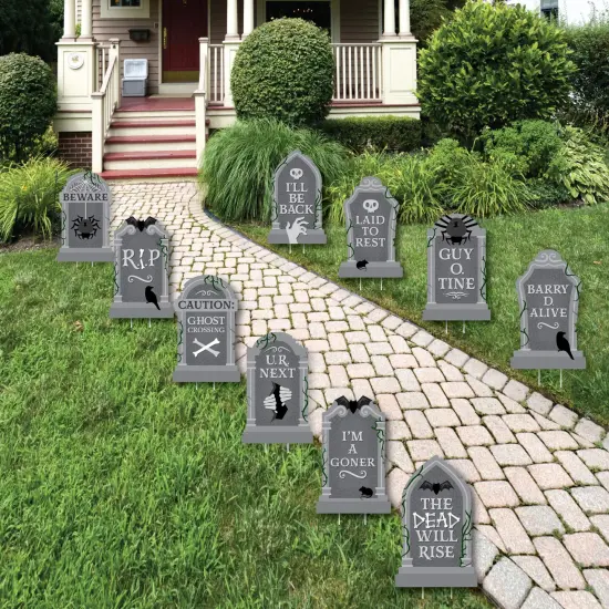 Big Dot of Happiness Creepy Cemetery - Lawn Decorations - Outdoor Spooky Halloween Tombstone Party Yard Decorations - 10 Piece {1}
