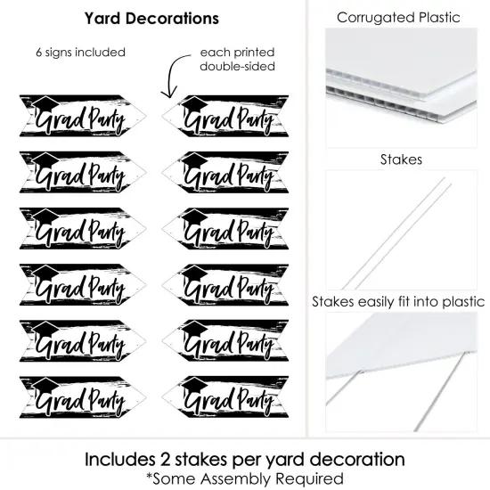 Big Dot of Happiness Arrow Black and White Graduation Party Direction Signs - Double Sided Outdoor Yard Signs - Set of 6 {6}