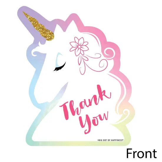 Big Dot of Happiness Rainbow Unicorn - Shaped Thank You Cards - Magical Baby Shower or Birthday Party Thank You Note Cards with Envelopes - Set of 12 {4}