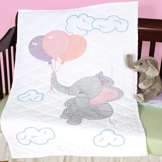 Jack Dempsey Stamped White Quilt Crib Top 40"X60"-Elephant {2}